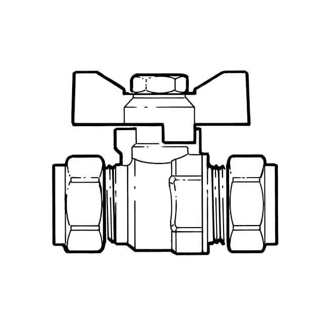 Ball Valve - DZR 22mm Compression Red Butterfly Handle 4 Ball Valve - DZR 22mm Compression Red Butterfly Handle - Image 2