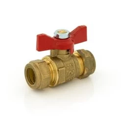Ball Valve - DZR 22mm Compression Red Butterfly Handle