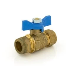 Ball Valve - DZR 28mm Compression Blue Butterfly Handle