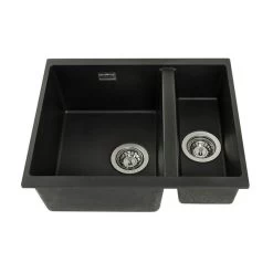 Granite Inset Or Undermount One And Half Bowl Sink - Black