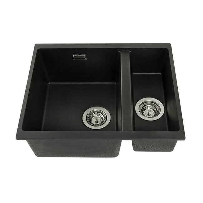 Granite Inset Or Undermount One And Half Bowl Sink - Black 3 Granite Inset Or Undermount One And Half Bowl Sink - Black