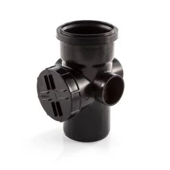 Soil & Vent Single Socket Access Pipe - 3 Boss Black